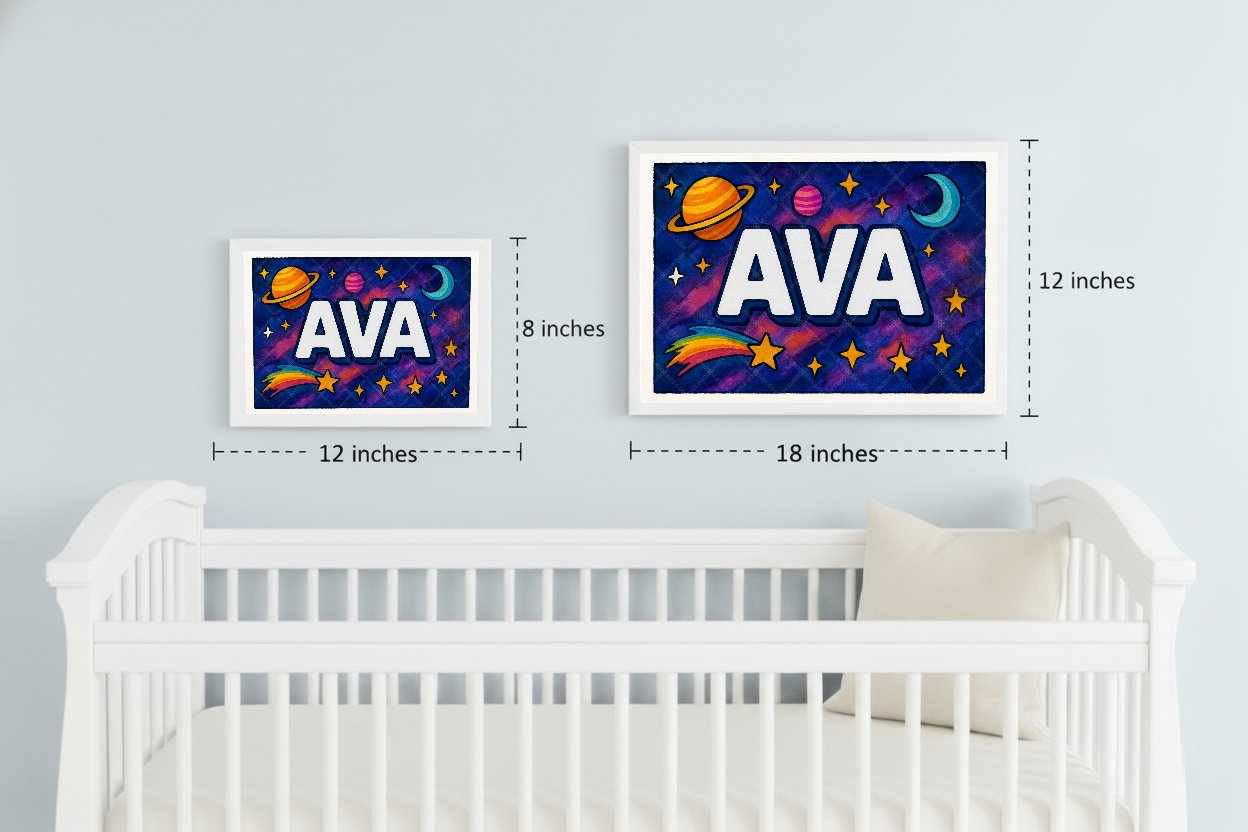 Personalized space nursery art for kids – Ava name print