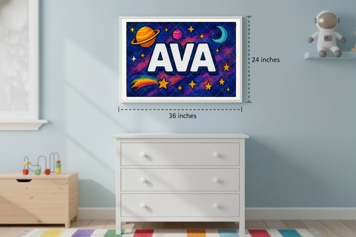 Personalized space nursery art for kids – Ava name print