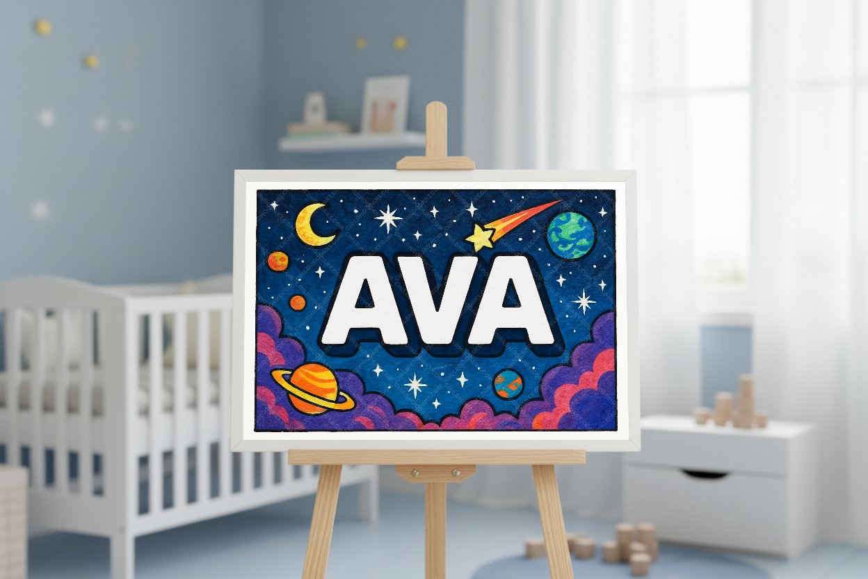 Personalized space nursery art for kids – Ava name print