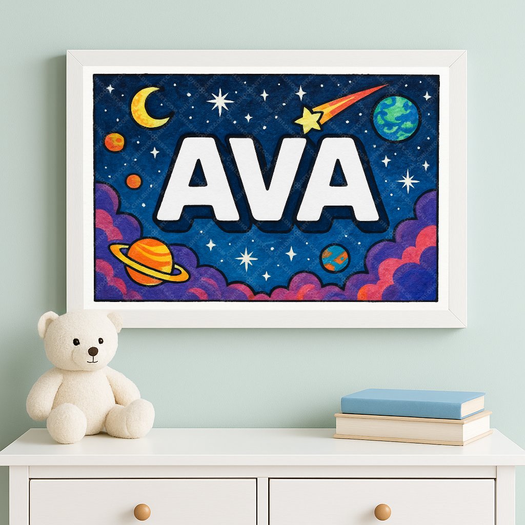 Personalized space nursery art for kids – Ava name print