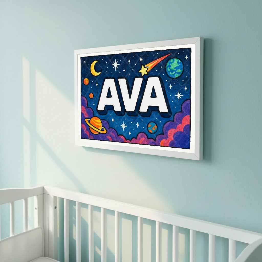 Personalized space nursery art for kids – Ava name print