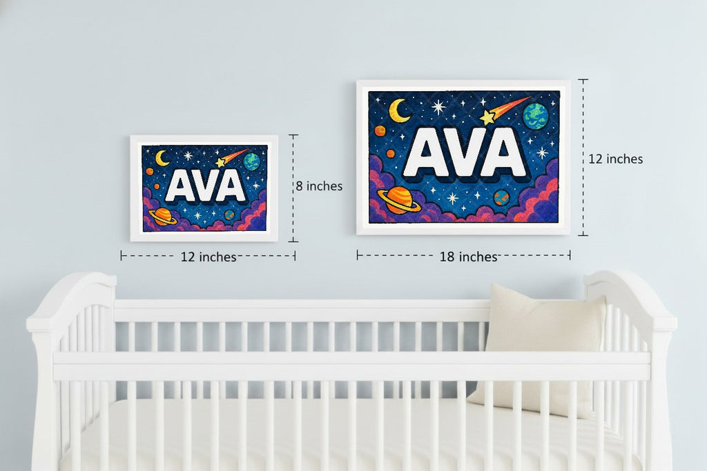 Personalized space nursery art for kids – Ava name print