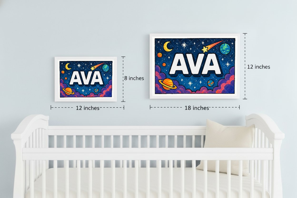 Personalized space nursery art for kids – Ava name print