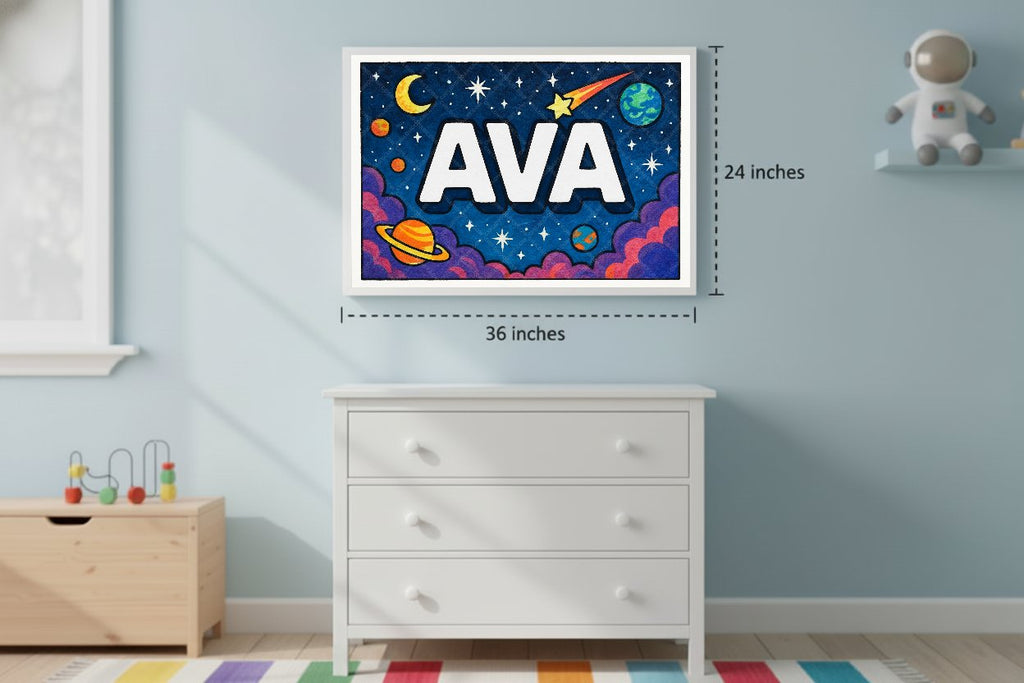 Personalized space nursery art for kids – Ava name print