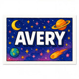 Adventurous personalized space name art for Avery