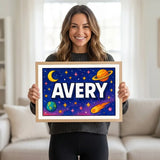 Adventurous personalized space name art for Avery
