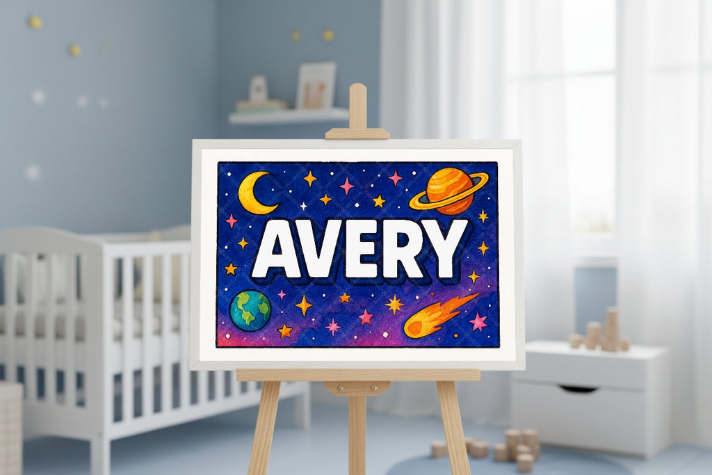 Personalized space nursery art for kids – Avery name print