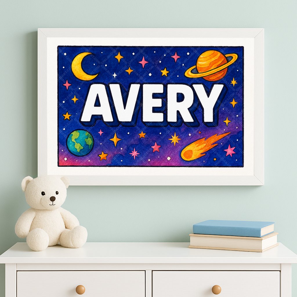 Personalized space nursery art for kids – Avery name print
