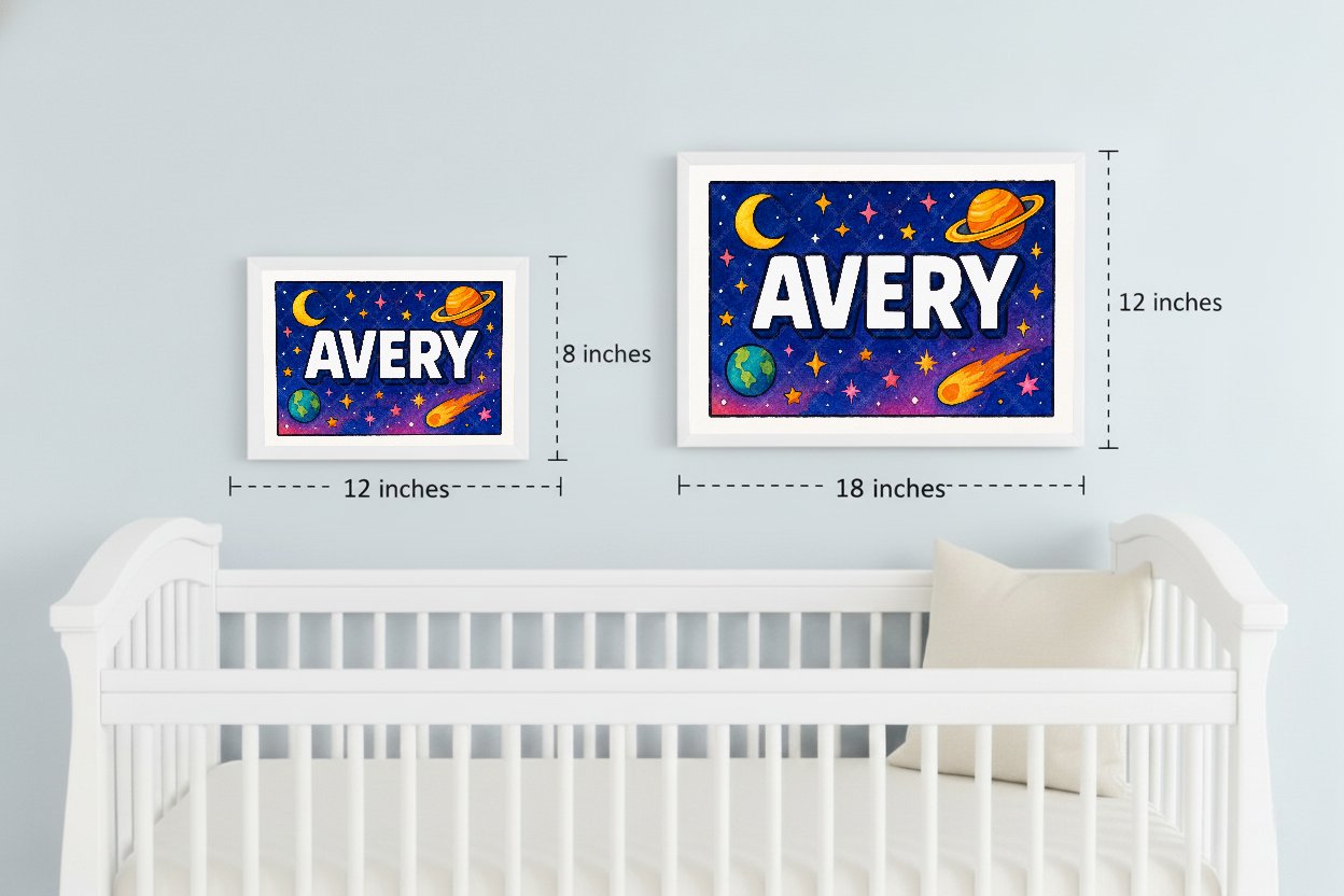 Personalized space nursery art for kids – Avery name print