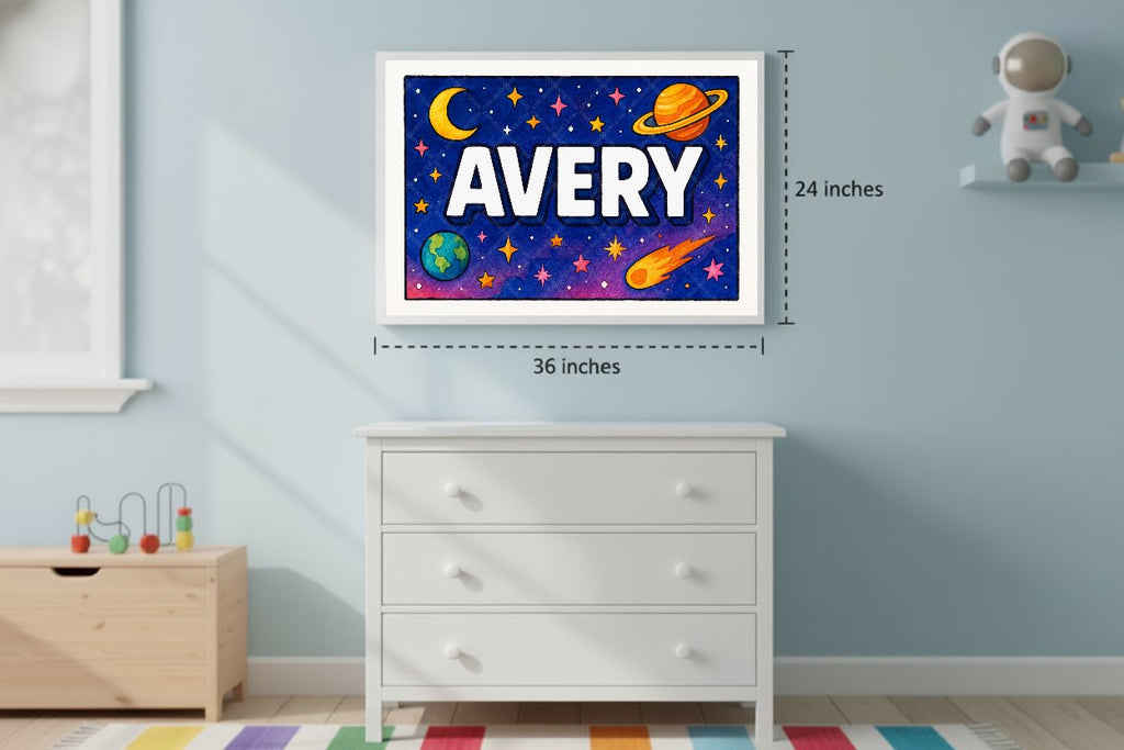 Personalized space nursery art for kids – Avery name print