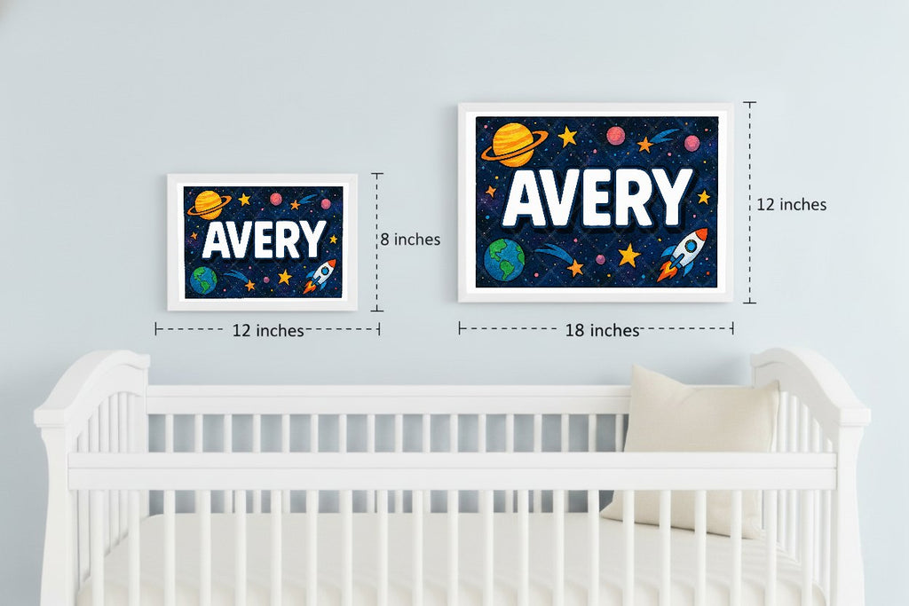 Personalized space nursery art for kids – Avery name print