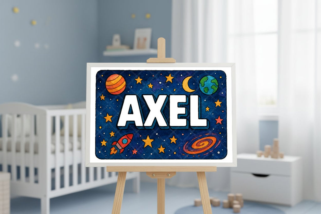 Personalized space nursery art for kids – Axel name print