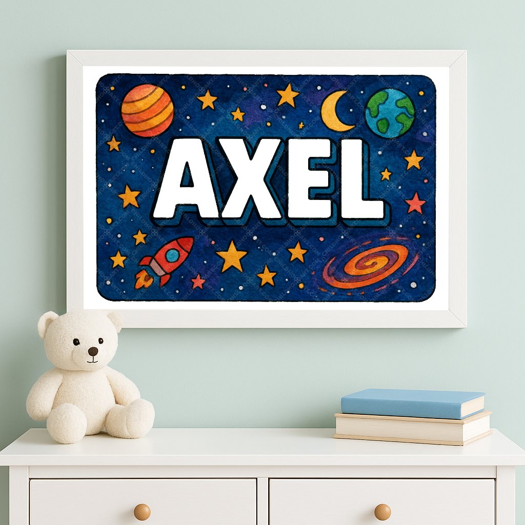 Personalized space nursery art for kids – Axel name print