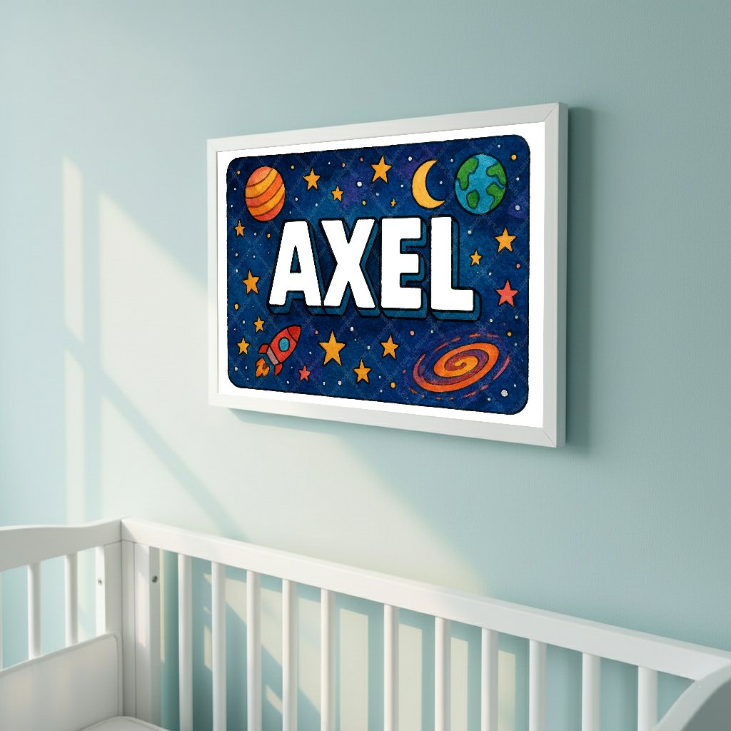Personalized space nursery art for kids – Axel name print