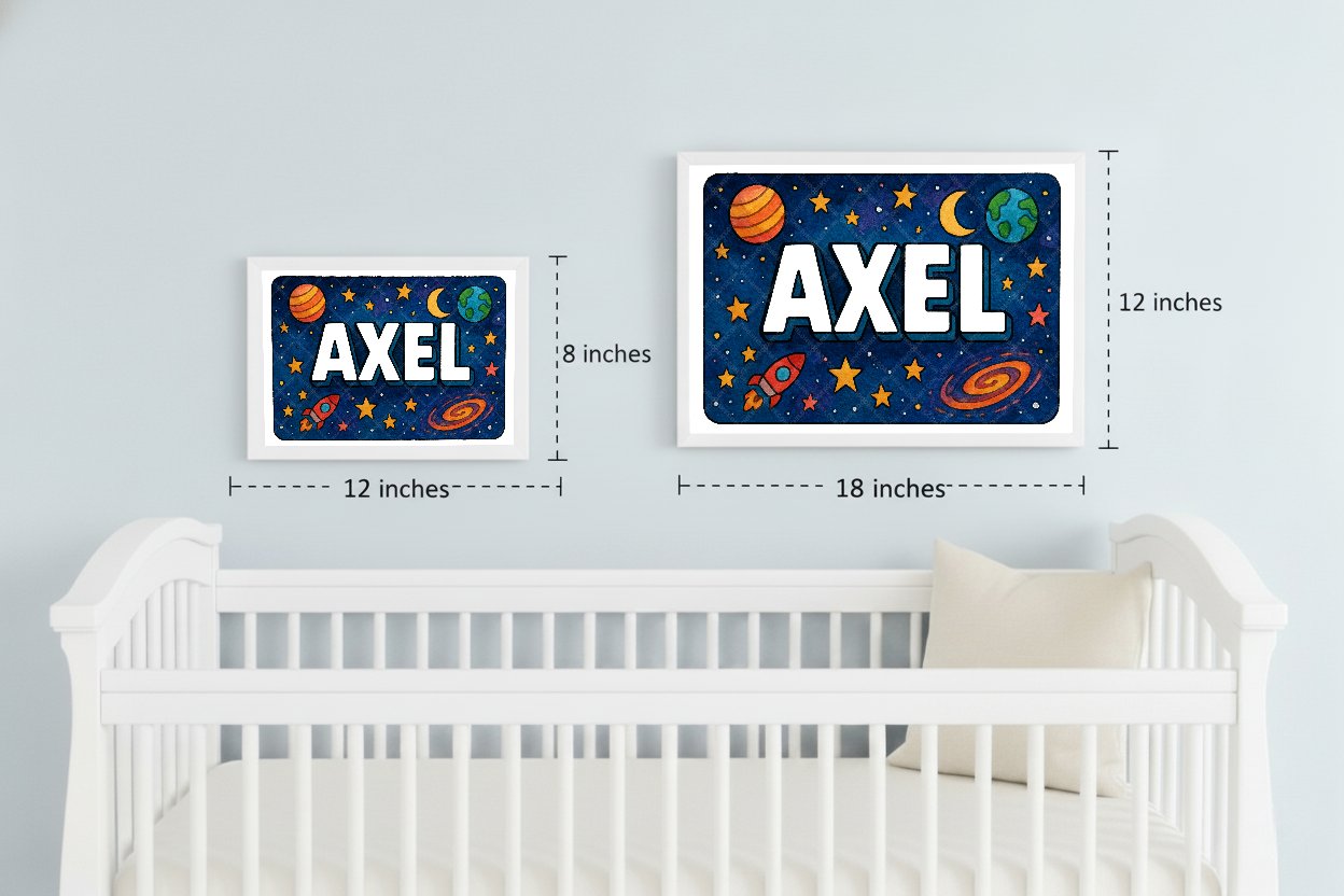 Personalized space nursery art for kids – Axel name print