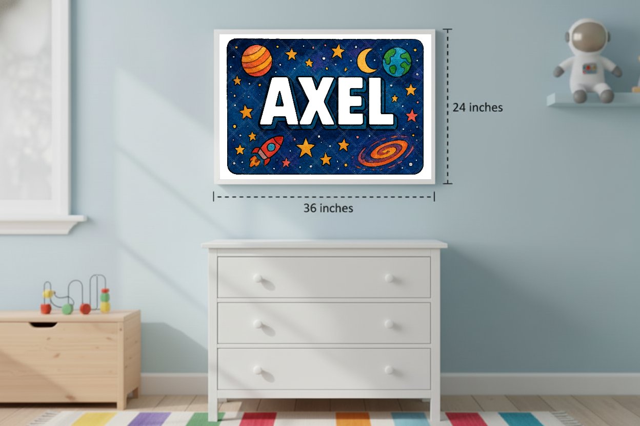 Personalized space nursery art for kids – Axel name print