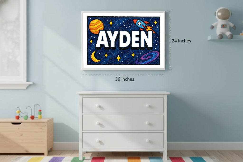 Personalized space nursery art for kids – Ayden name print