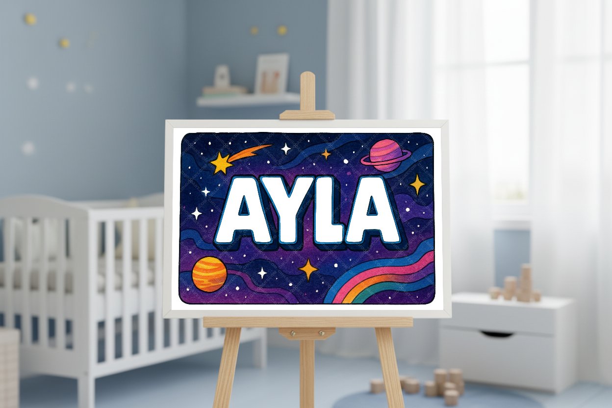 Personalized space nursery art for kids – Ayla name print
