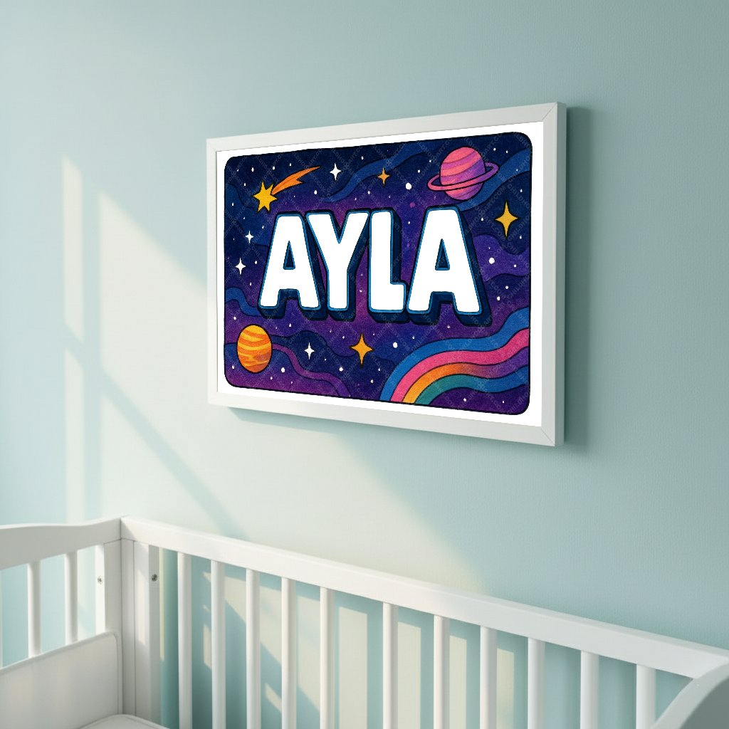 Personalized space nursery art for kids – Ayla name print