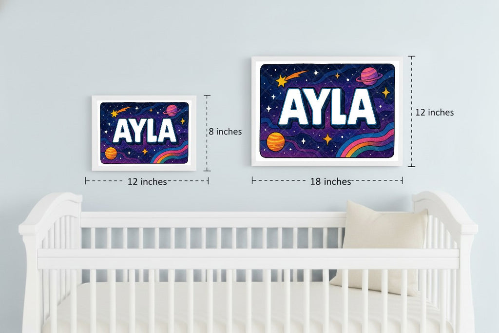 Personalized space nursery art for kids – Ayla name print