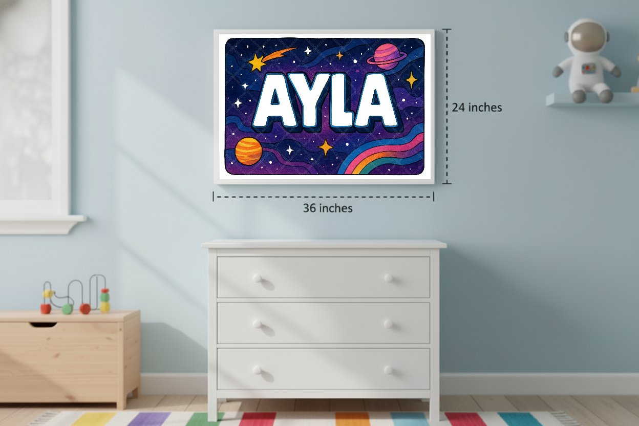 Personalized space nursery art for kids – Ayla name print