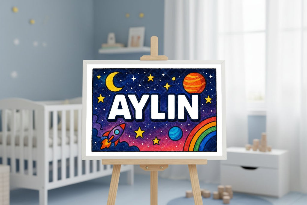 Personalized space nursery art for kids – Aylin name print