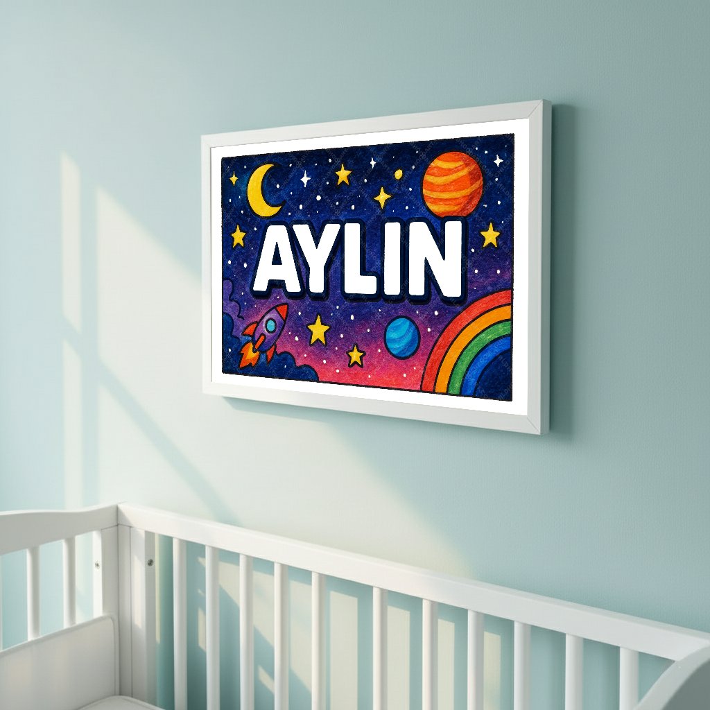 Personalized space nursery art for kids – Aylin name print