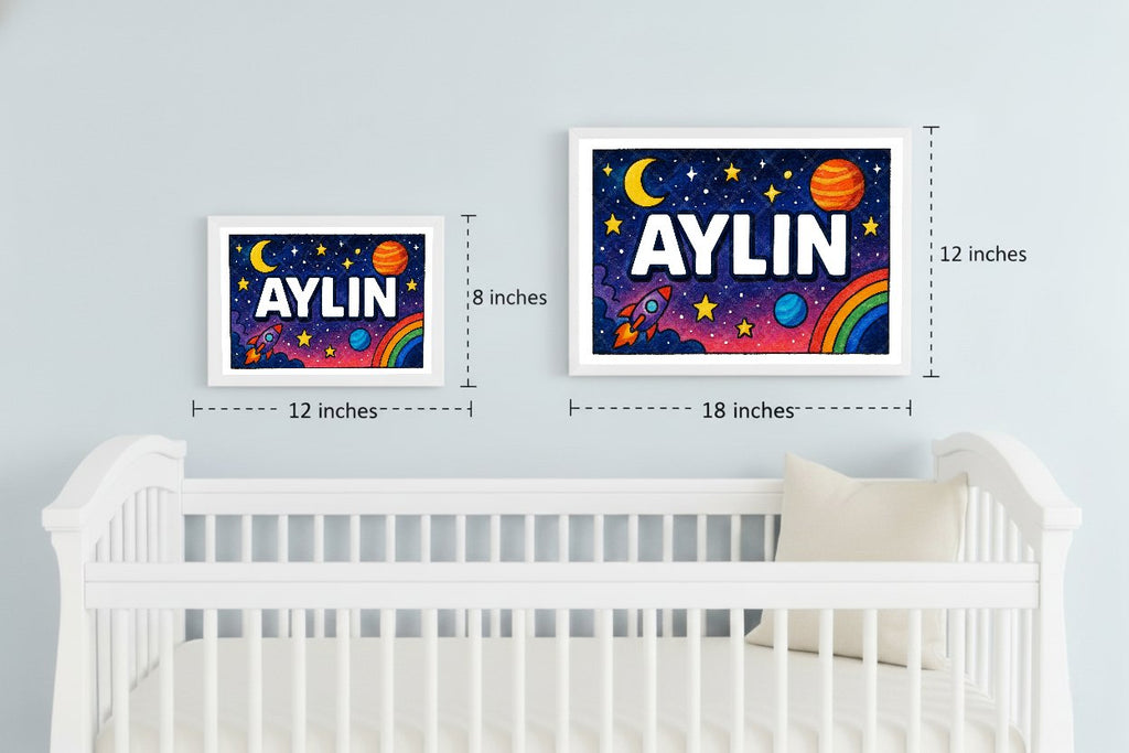 Personalized space nursery art for kids – Aylin name print