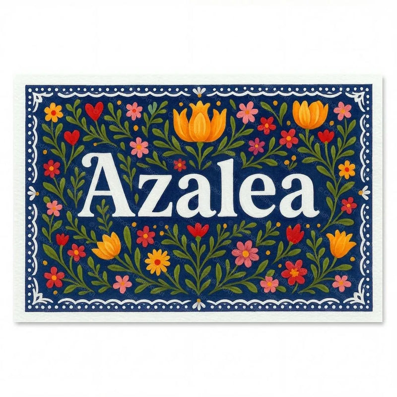 Azalea Name Art - Floral Farmhouse personalized wall print for kids