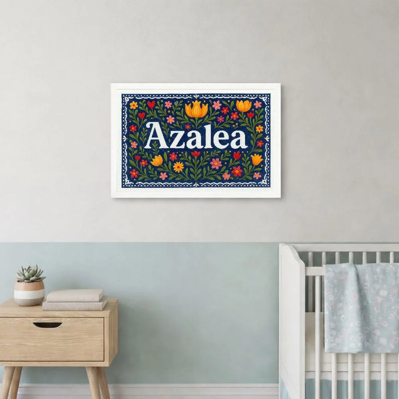 Azalea Name Art - Floral Farmhouse personalized wall print for kids