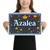 Azalea Name Art - Floral Farmhouse personalized wall print for kids