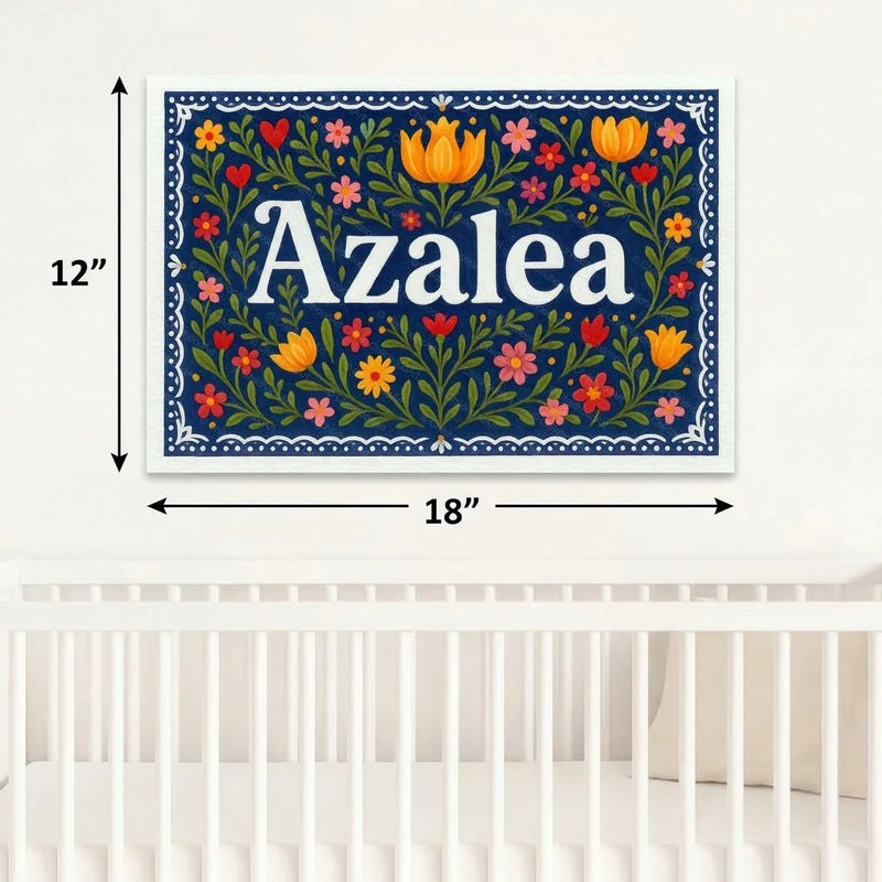 Azalea Name Art - Floral Farmhouse personalized wall print for kids