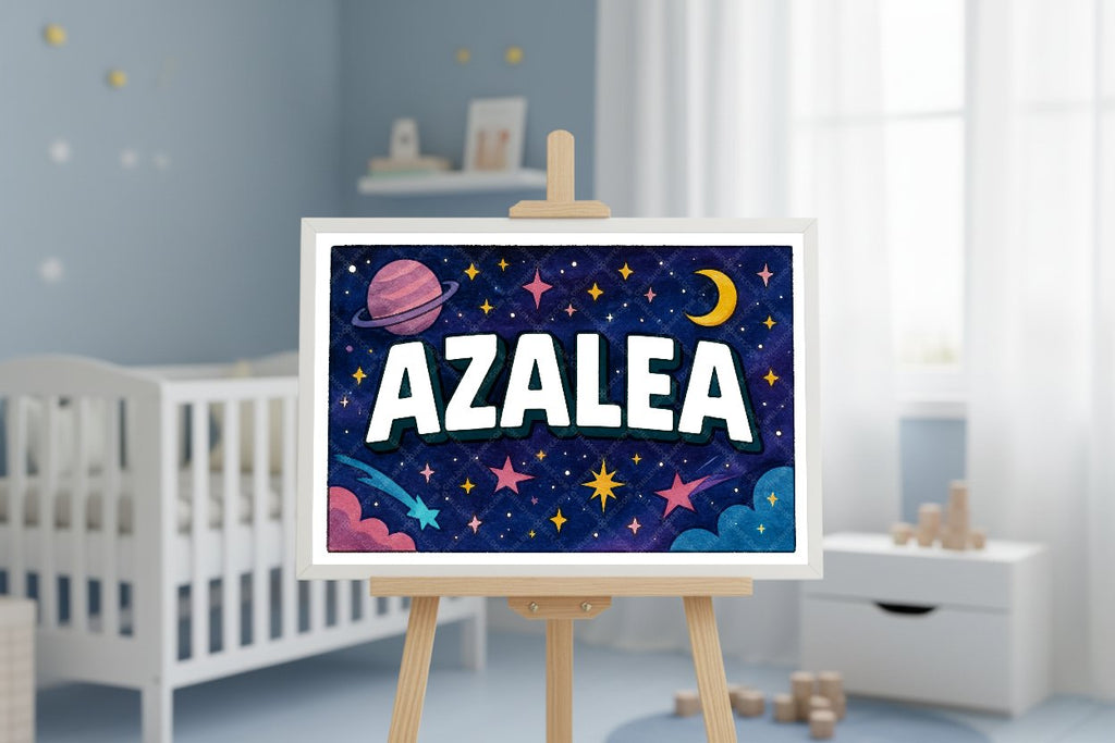 Personalized space nursery art for kids – Azalea name print