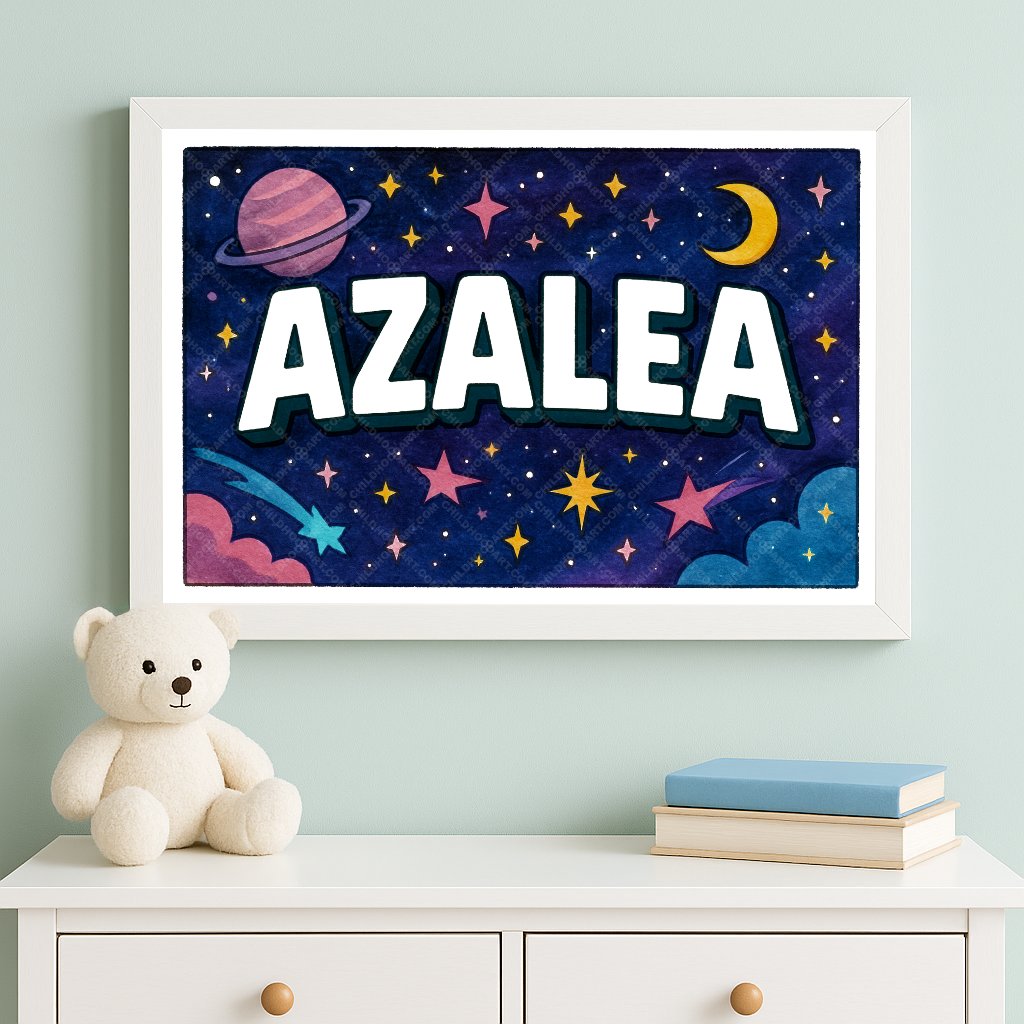Personalized space nursery art for kids – Azalea name print