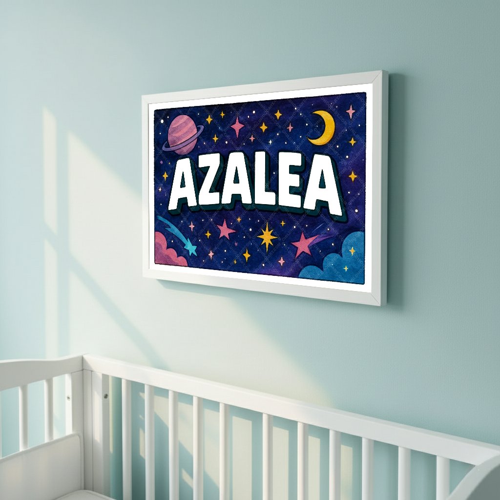 Personalized space nursery art for kids – Azalea name print