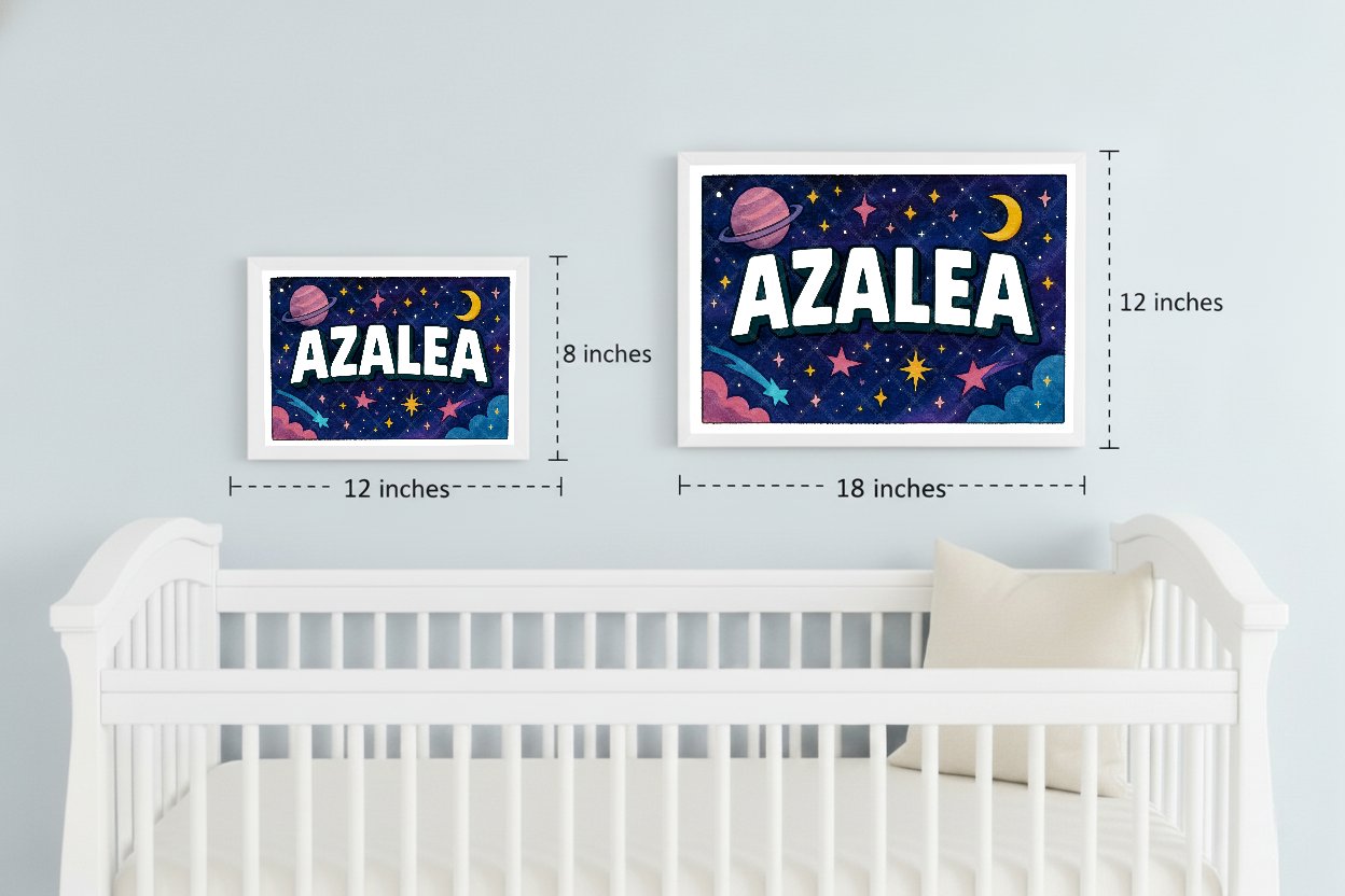 Personalized space nursery art for kids – Azalea name print