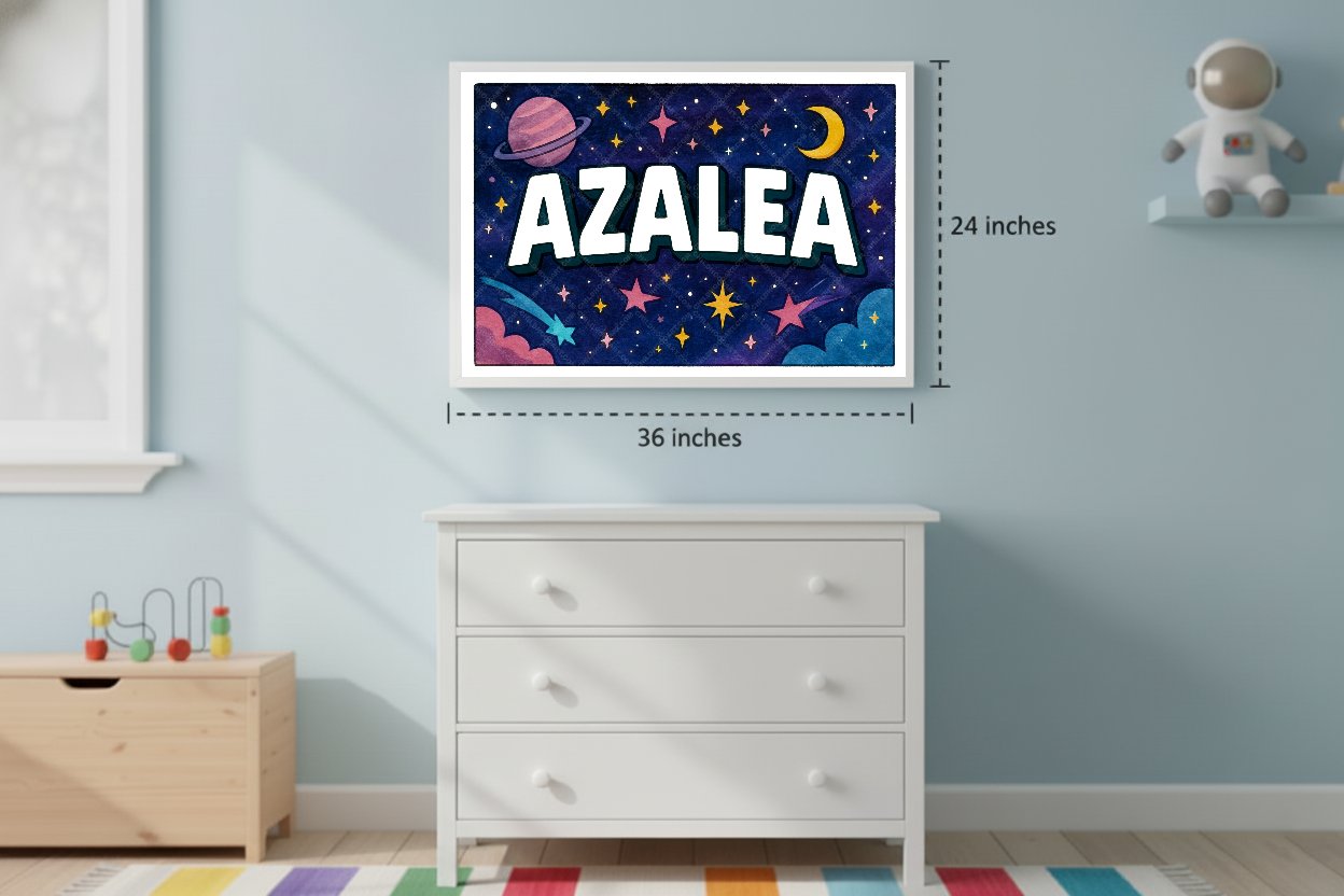 Personalized space nursery art for kids – Azalea name print