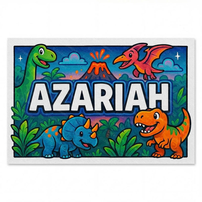 Azariah Name Art - Dinosaur Adventure personalized wall print for kids