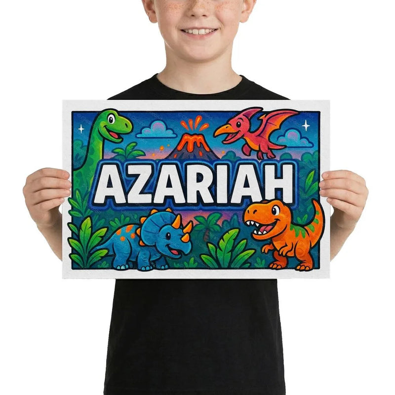 Azariah Name Art - Dinosaur Adventure personalized wall print for kids
