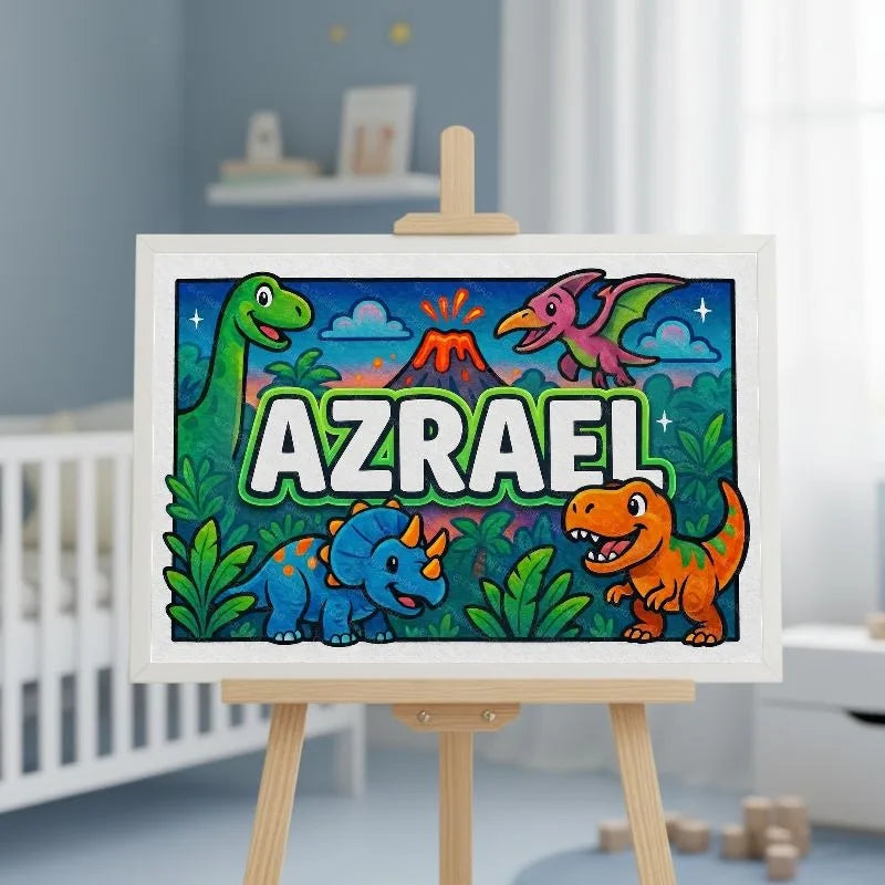 Azrael Name Art - Dinosaur Adventure personalized wall print for kids