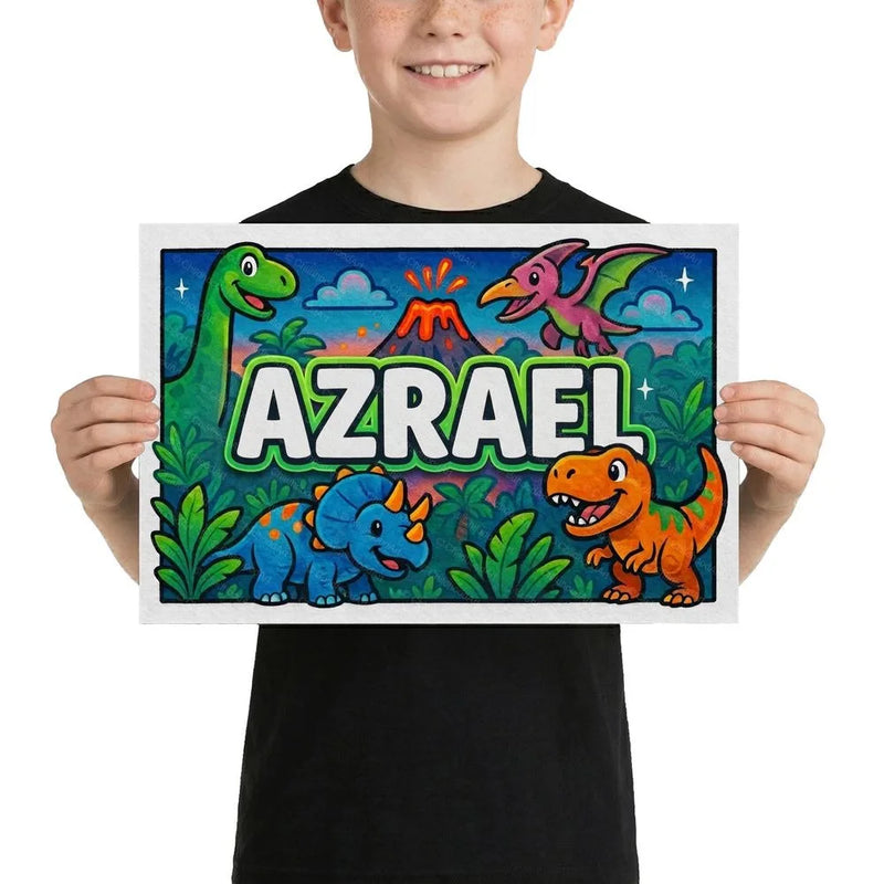 Azrael Name Art - Dinosaur Adventure personalized wall print for kids