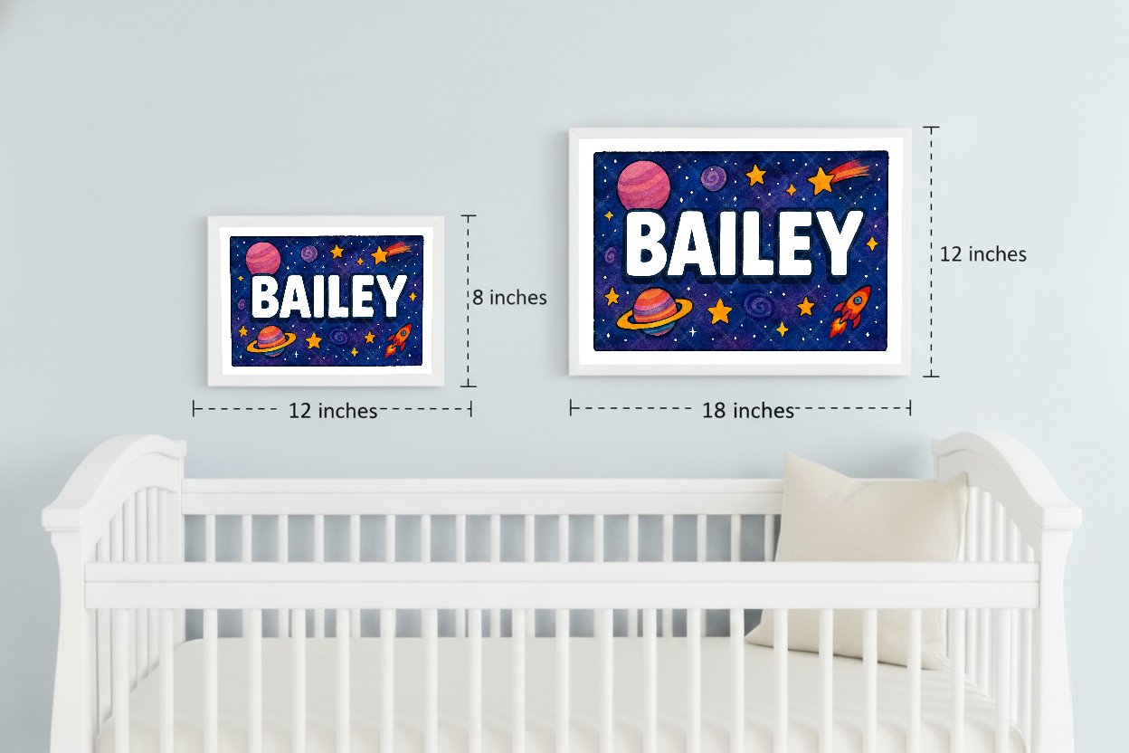Personalized space nursery art for kids – Bailey name print