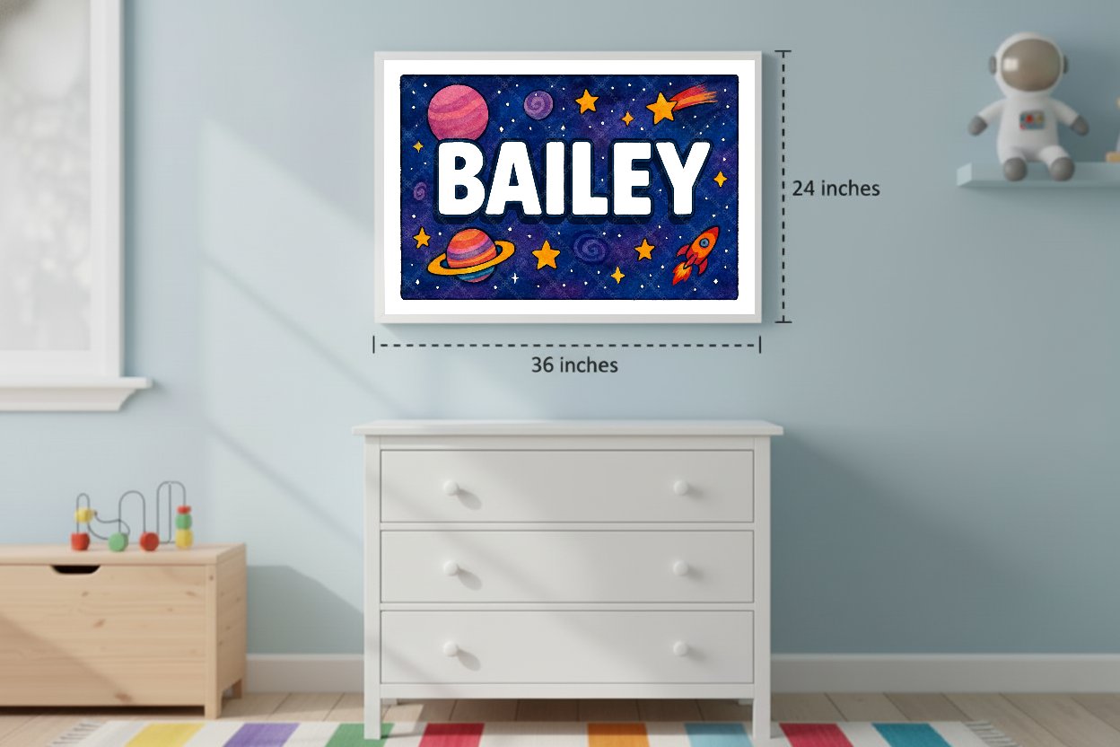 Personalized space nursery art for kids – Bailey name print