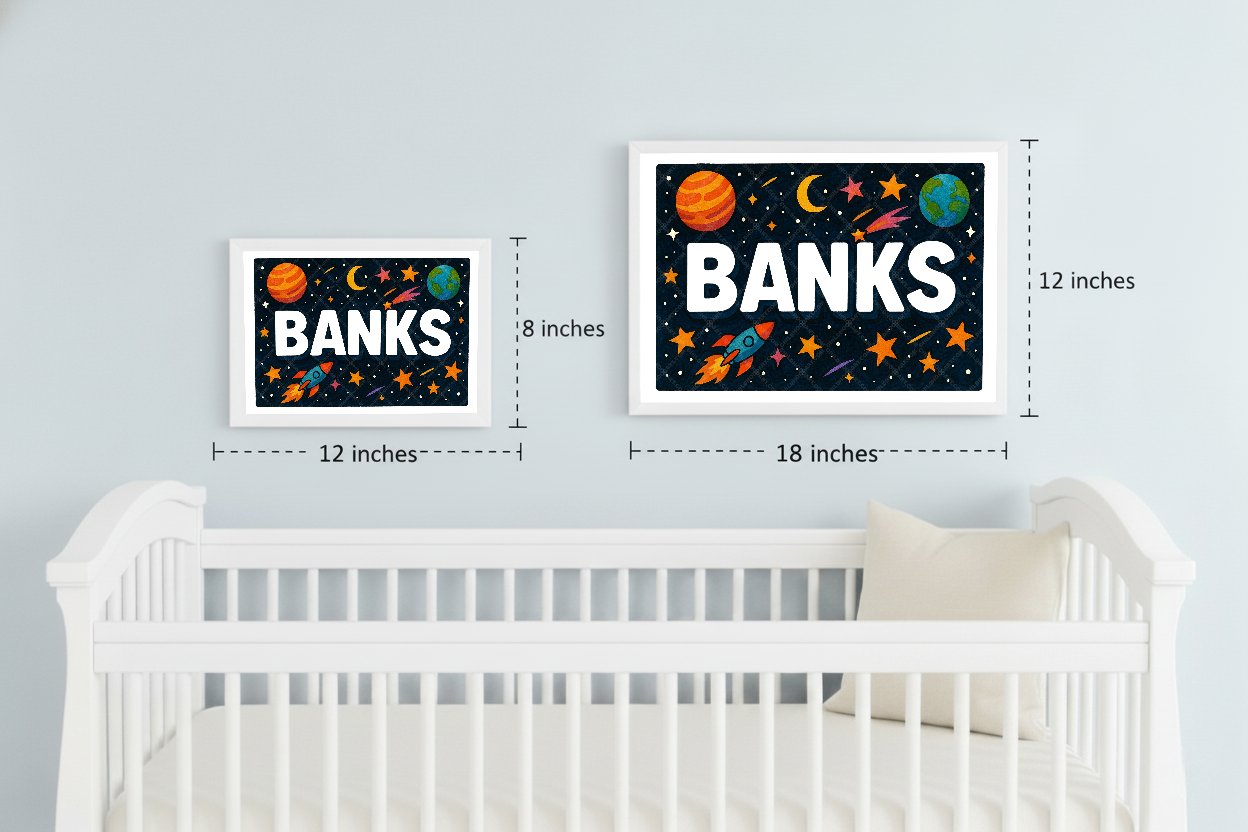 Personalized space nursery art for kids – Banks name print