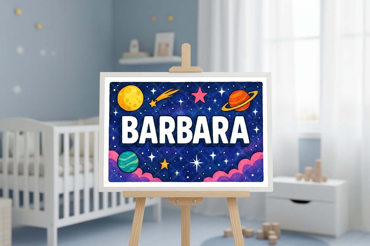 Personalized space nursery art for kids – Barbara name print