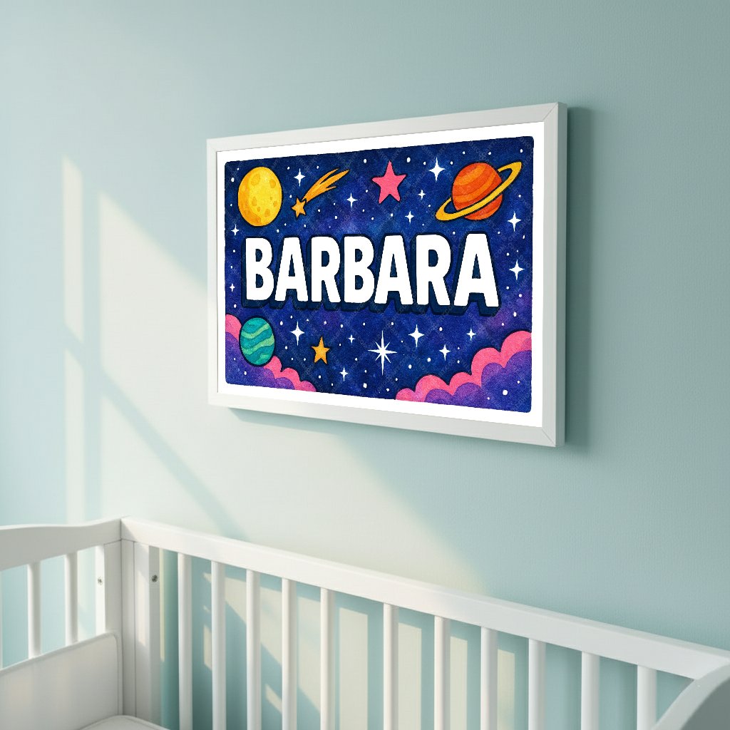 Personalized space nursery art for kids – Barbara name print
