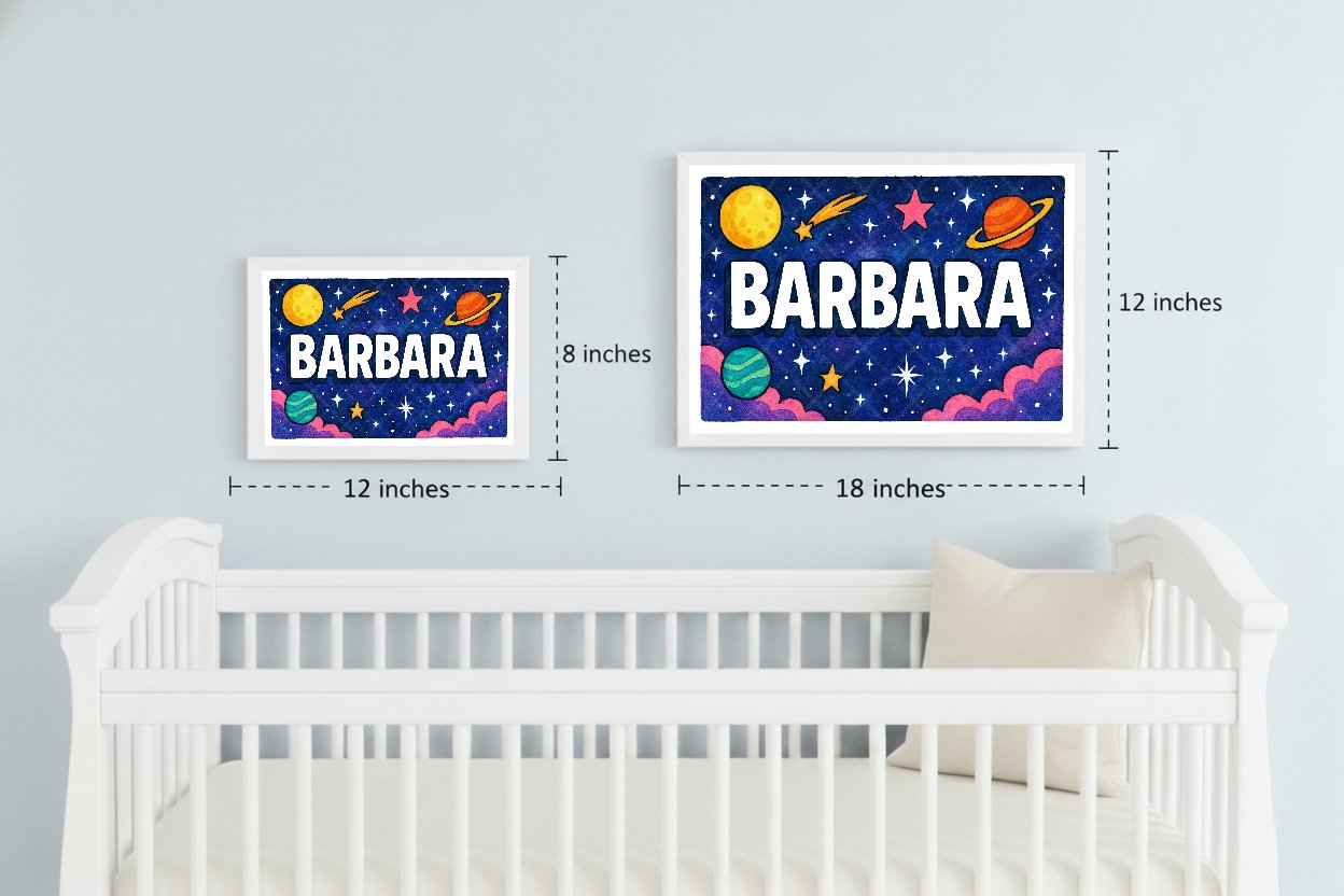Personalized space nursery art for kids – Barbara name print