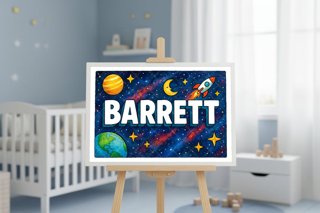 Personalized space nursery art for kids – Barrett name print