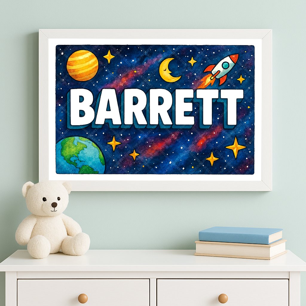 Personalized space nursery art for kids – Barrett name print