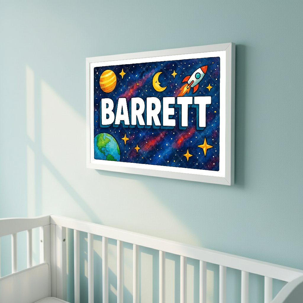 Personalized space nursery art for kids – Barrett name print